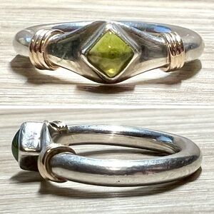 Vintage Handmade Sterling Silver & 14K Gold Peridot Ring, Size 6.75, 5.34g
